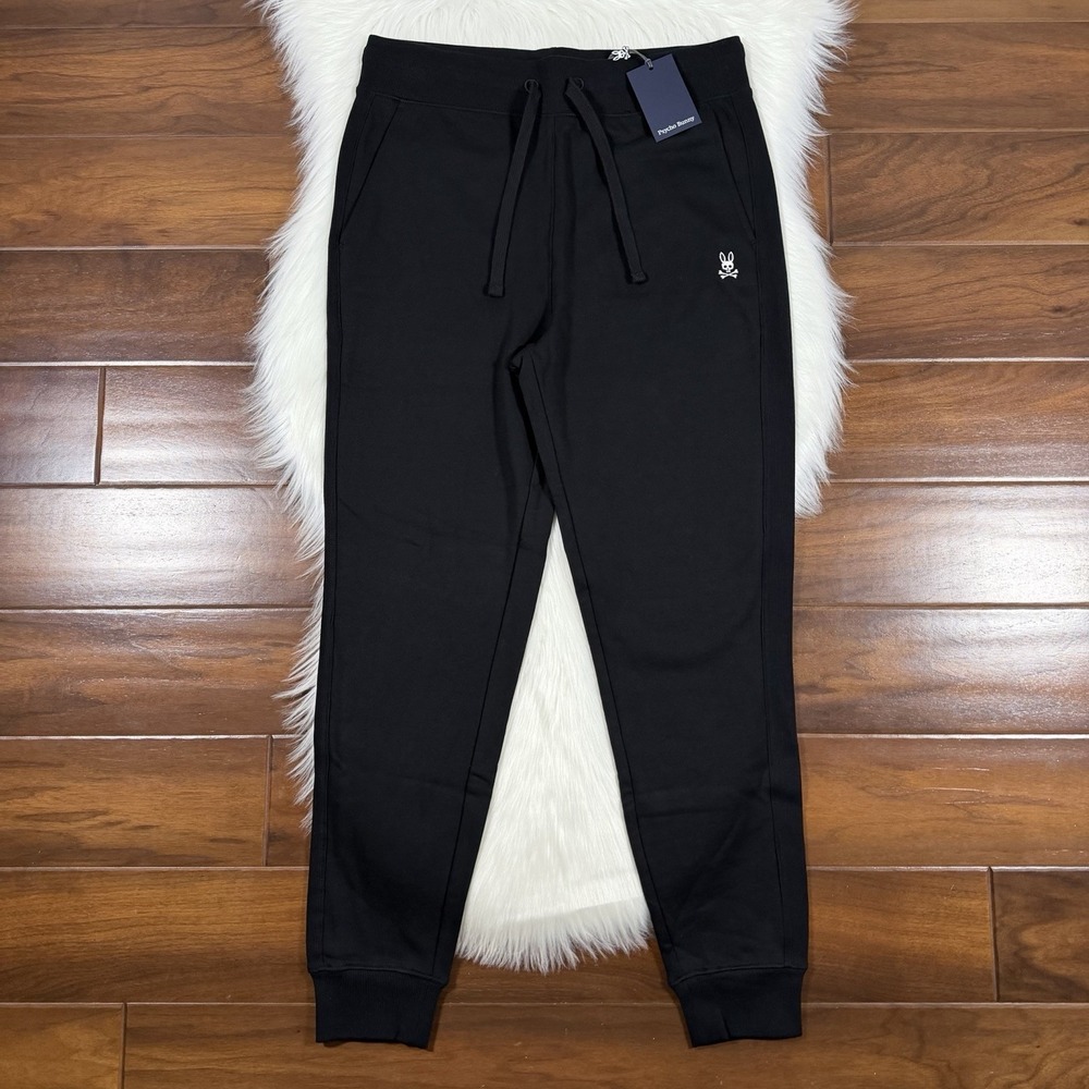 Psycho Bunny Men's Size Small Black Levy Essential Fleece Sweatpant Pants